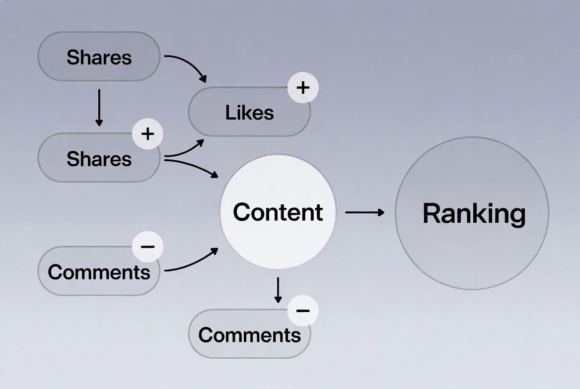 visual diagram showing how social media algorithms rank content